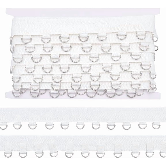 5 Yards White Grommet Trim with Silver D Rings 1-3/8 Inch Polyester Grommet Eyelet Twill Tape Trim Metal Eyelet Ring Ribbon Strip for DIY handcrafting
