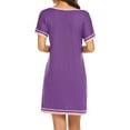 thumbnail image 2 of New Women's Short Sleep Dress,Stripe Hem Short Sleeve Cotton Sleep Nightshirt Seamless Super Soft Pajama Dress Boyfriend Sexy Sleepwear Casual Nightgowns,S-2XL Purple, 2 of 7