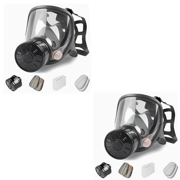 WAKYFLX Full Face Gas Mask, Gas Masks Survival Nuclear and Chemical with 40mm Activated Carbon Filter and 6001 Filter, Reusable Respirator Mask for Gases, Vapors, Dust, Chemicals(2pcs)