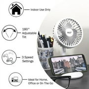 Comfort Zone 4” Rechargeable Fan with Wireless Charger - USB Chargeable Lithium Battery, Adjustable Tilt - Powerful & Portable, Cooling & Charging, White
