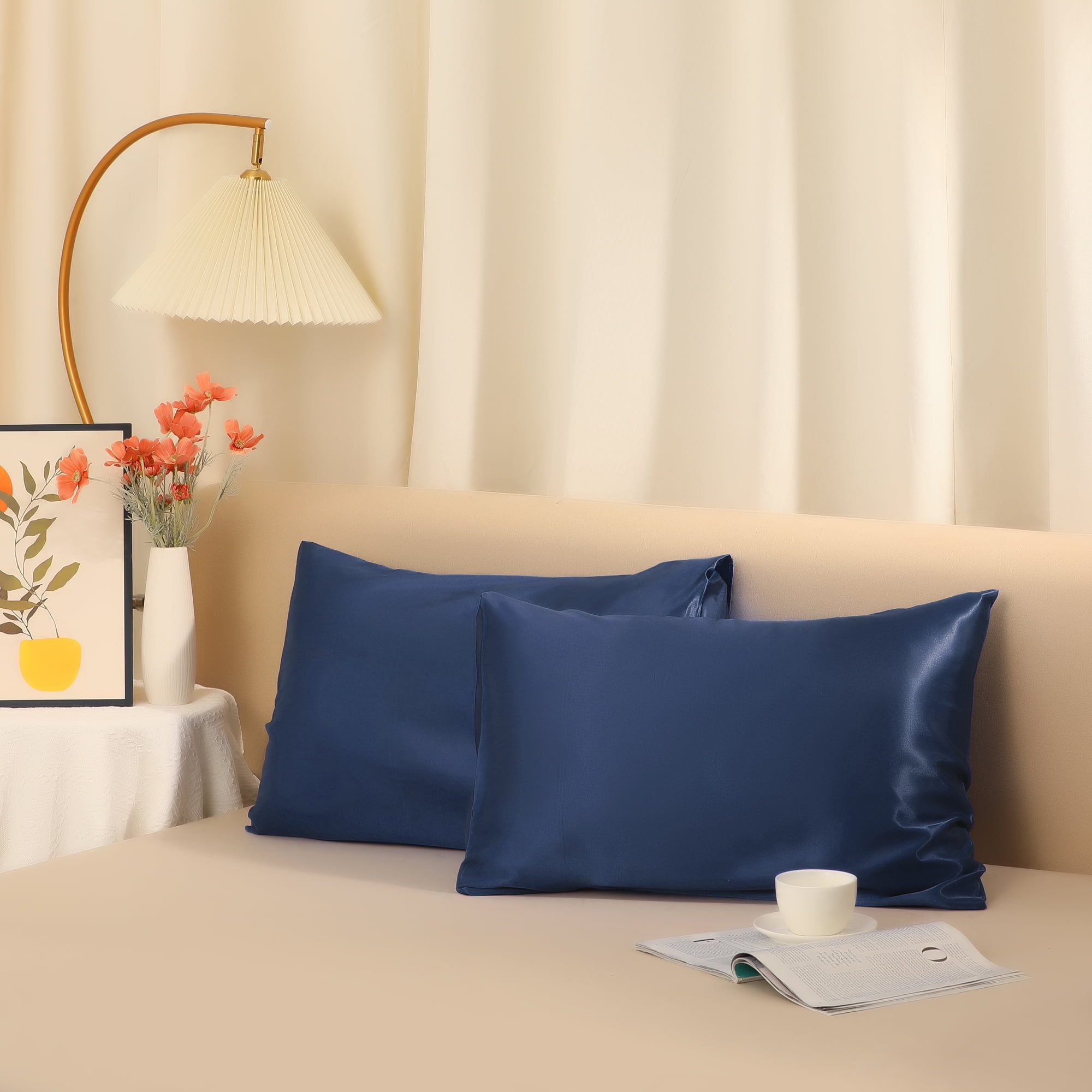 Unique Bargains Soft and Durable Envelope Closure Satin Pillowcase (2 Count) Navy Blue Standard