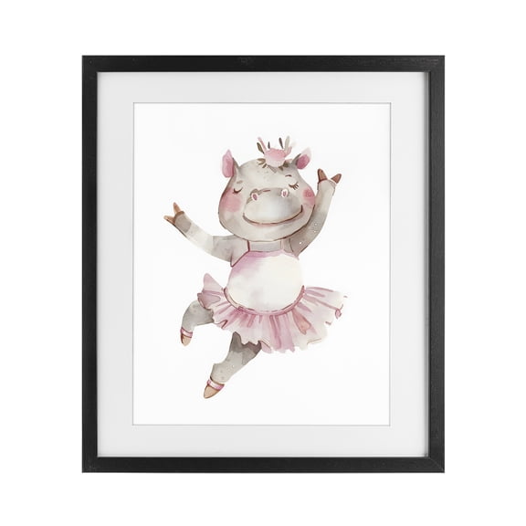 Stupell Industries Cottage Ballerina Hippo in Tutu Black Framed Print Under Glass, 13 x 16, by LSR Design Studio