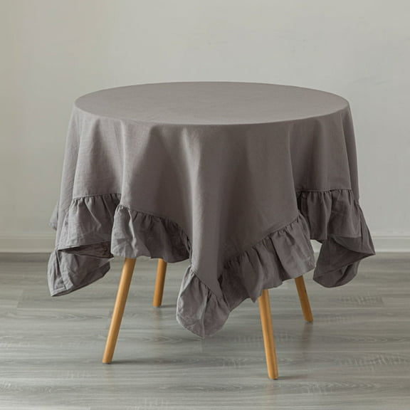 Deerlux QI003988.5270.GY 52 x 70 in. 100 Percent Pure Linen Washable Tablecloth with Ruffle Trim, Gray - Rectangle