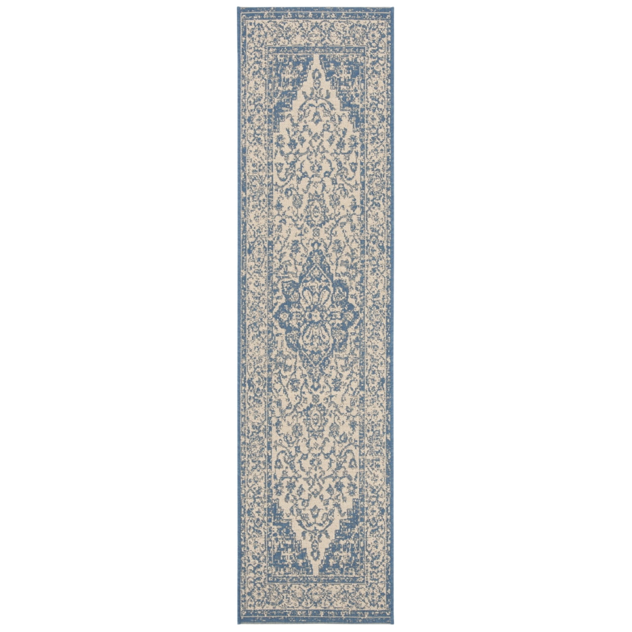 SAFAVIEH Beach House Stanice Medallion Indoor/Outdoor Area Rug, Cream/Blue, 6'7" x 6'7" Round