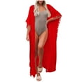thumbnail image 2 of Idoravan Cardigans for Women Spring Women Solid Chiffon Hollow Out Bandage Tassel Beach Kimono Cardigan Shawl 3/4 Sleeve Loose Cover Up Blouse, 2 of 9