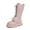 Pink, variant on Girls Knee-High Boots Fashion Autumn Winter Flat Thick Bottom Non Slip Pu Upper Lace Up Leather Boots Leisure Pink Boots Size 7-8 Years