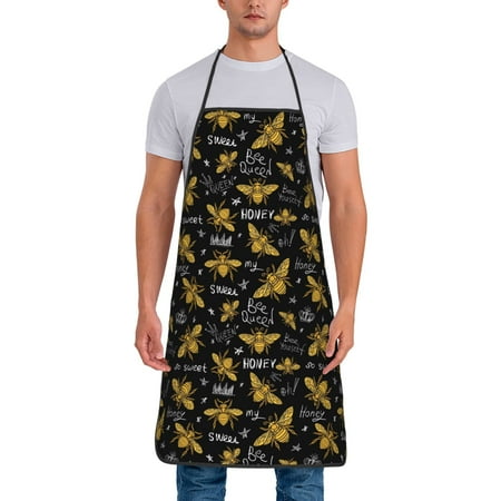 

Tideii Hohey Bee Golden Embroidery for Tie-up Apron Unisex Waterproof and Stain-Resistant Bib Apron for Kitchen Garden Painting