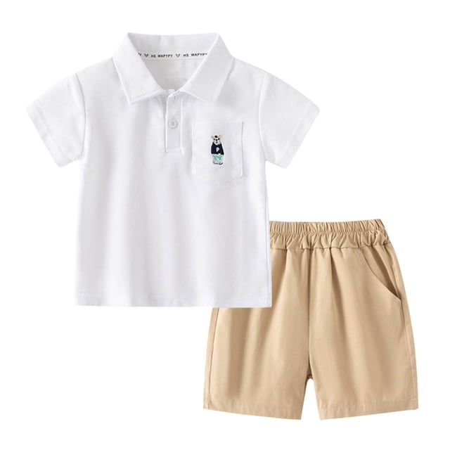 Birdeem Mode Garçons Décontracté Manches Courtes Hauts Col Rabattu Bouton Ensembles de Shorts Unis