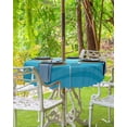 thumbnail image 3 of Outdoor Round Tablecloth with Umbrella Hole and Zipper, Aqua Ombre Water Ripple Waterproof Table Cover Farmhouse Stripes Washable Patio Tablecloths for Party/Garden/Picnic, 60 inch, 3 of 6