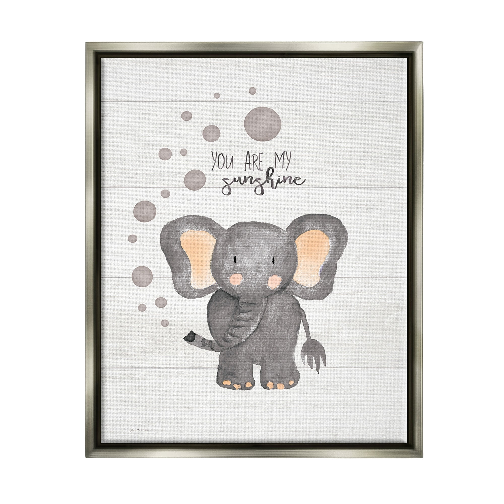 Stupell Industries You Are My Sunshine Elephant Luster Gray Framed Floating Canvas Wall Art, 16x20, by Jo Moulton