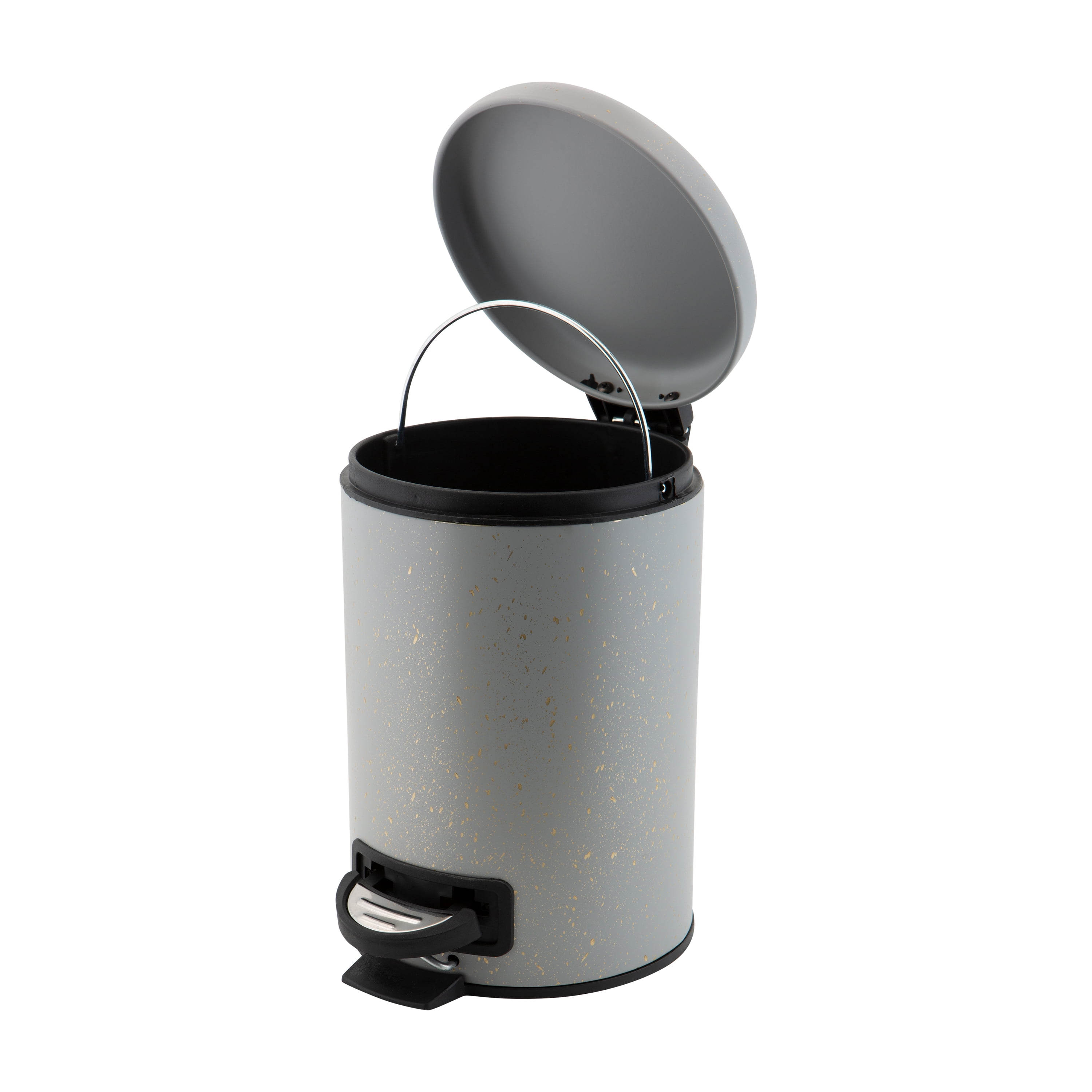 ELLE Paris 2 Pack Speckled Design 3 Liter Step Bin with Lid Iron Wastebasket in Grey