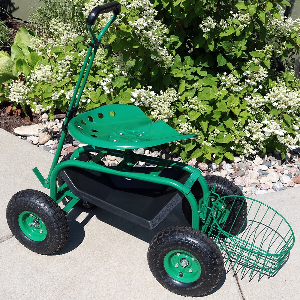 HIMAPETTR Rolling Garden Cart Garden Cart Rolling Scooter with Seat for