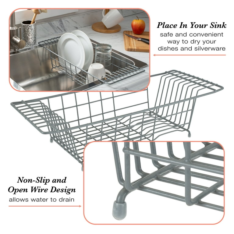 Dish Drying Rack,WLRETMCI Dish Rack Container Expandable 11 inch-19 Inch,Small Dish Rack Dish Drainer with Drainboard ,Utensil Holder for Kitchen