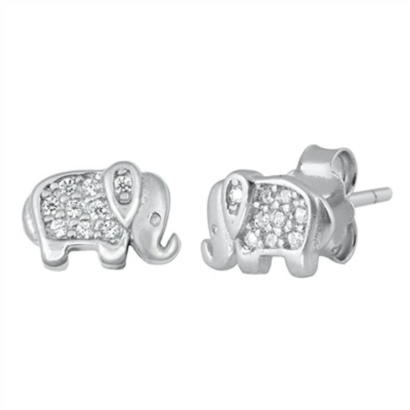 Sterling Silver Studded Elephant Animal Cluster Earrings Clear Cubic Zirconia 925 New Jewelry Female
