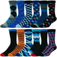 thumbnail image 2 of ZEKE Mens Cotton Dress Socks - 12 Pack Funky Colorful Crew Socks - Fashion Patterned Fun Striped Argyle, 2 of 8