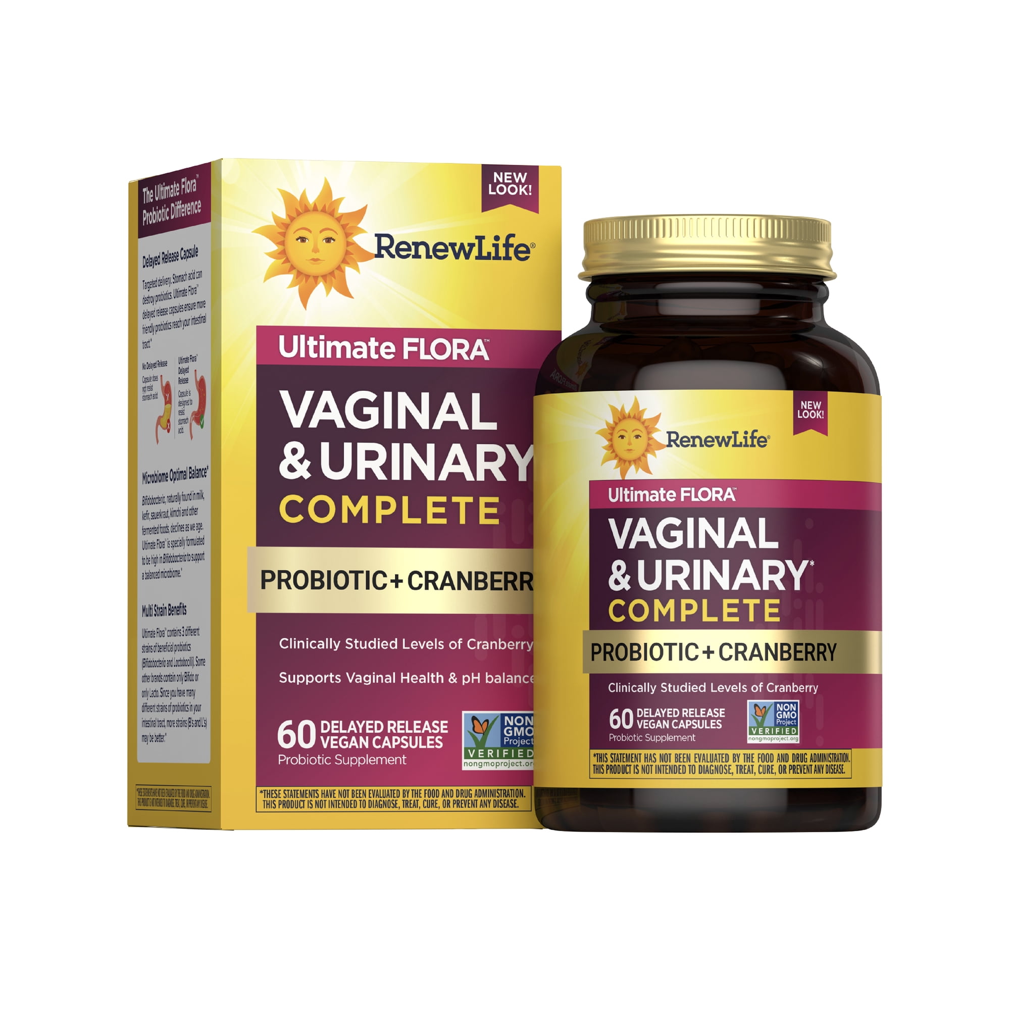 Ultimate Flora Vaginal and Urinary Supplement | 60 Capsules | with Probiotic and Cranberry | by Renew Life