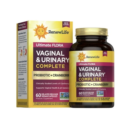 Ultimate Flora Vaginal and Urinary Supplement | 60 Capsules | with Probiotics and Cranberry | by Renew Life