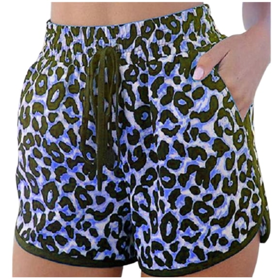 YWDJ Running Shorts for Women Comfy Summer Leopard Shorts Drawstring Elastic Waist Pockets Sport Pant Dark Blue M