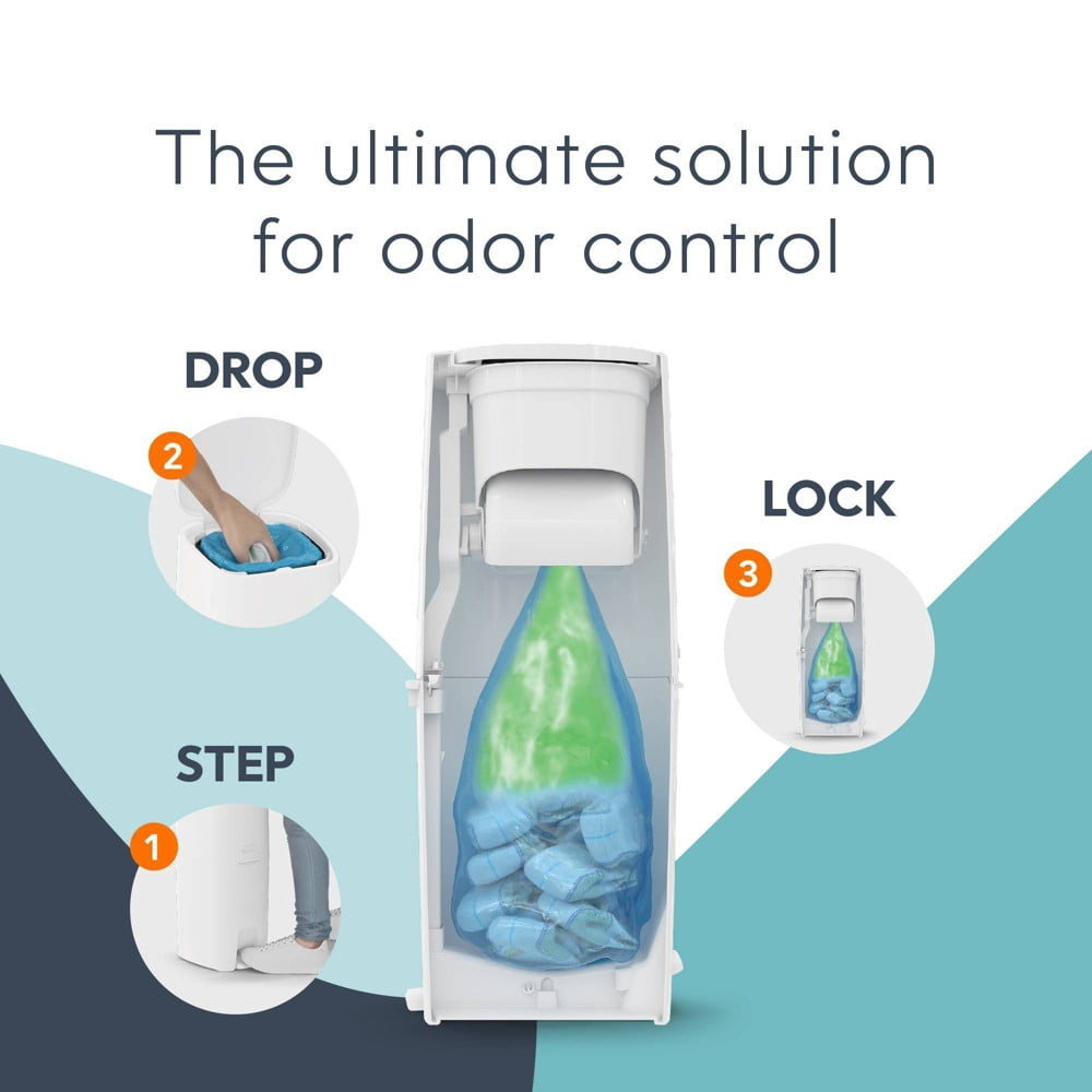 Diaper Pail with Starter Refill, Holds 45 Diapers, Foot Pedal, Odor Control