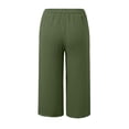 thumbnail image 5 of Womens High Waisted Capri Pants 100% Cotton Drawstring Elastic Waist Wide Leg Split Hem Casual Summer Pockets Army Green,Size S, 5 of 6