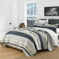 thumbnail image 5 of Y-PLWOMEN Cotton Quilt Set Queen Size, Queen Quilt Bedding Set Bedspreads, Floral Striped Quilt, Lightweight Quilted Comforter for Queen Bed, Navy/White/Light Gray, All Season, 3 Pieces, 5 of 8