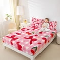 thumbnail image 4 of Feelyou Kawaii Red Bowknot Queen Sheet Sets for Teens, Cartoon Fruit Cherry Flat Sheet, Pink Check Buffalo Queen Fitted Sheet, Luxury Bedroom Decor, 4 Pieces, 4 of 7