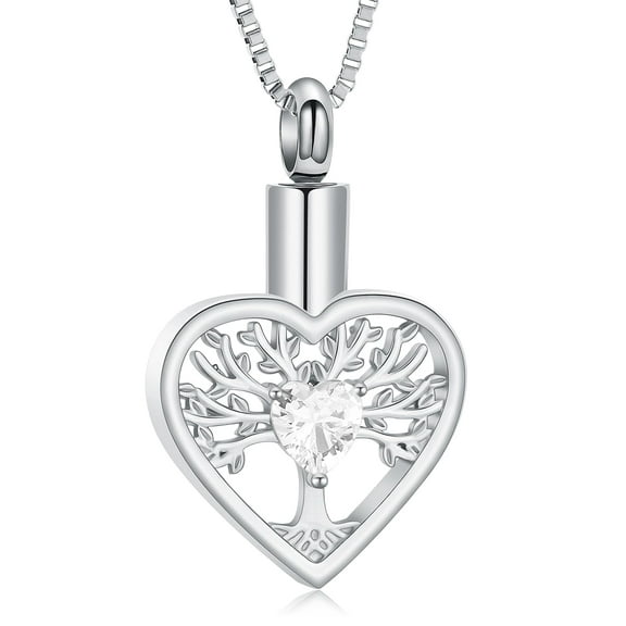 Tree of Life Urn Necklace for Ashes Heart Crystal Cremation Jewelry Ashes Pendant Stainless Steel Keepsake Memorial for Jewelry for Women