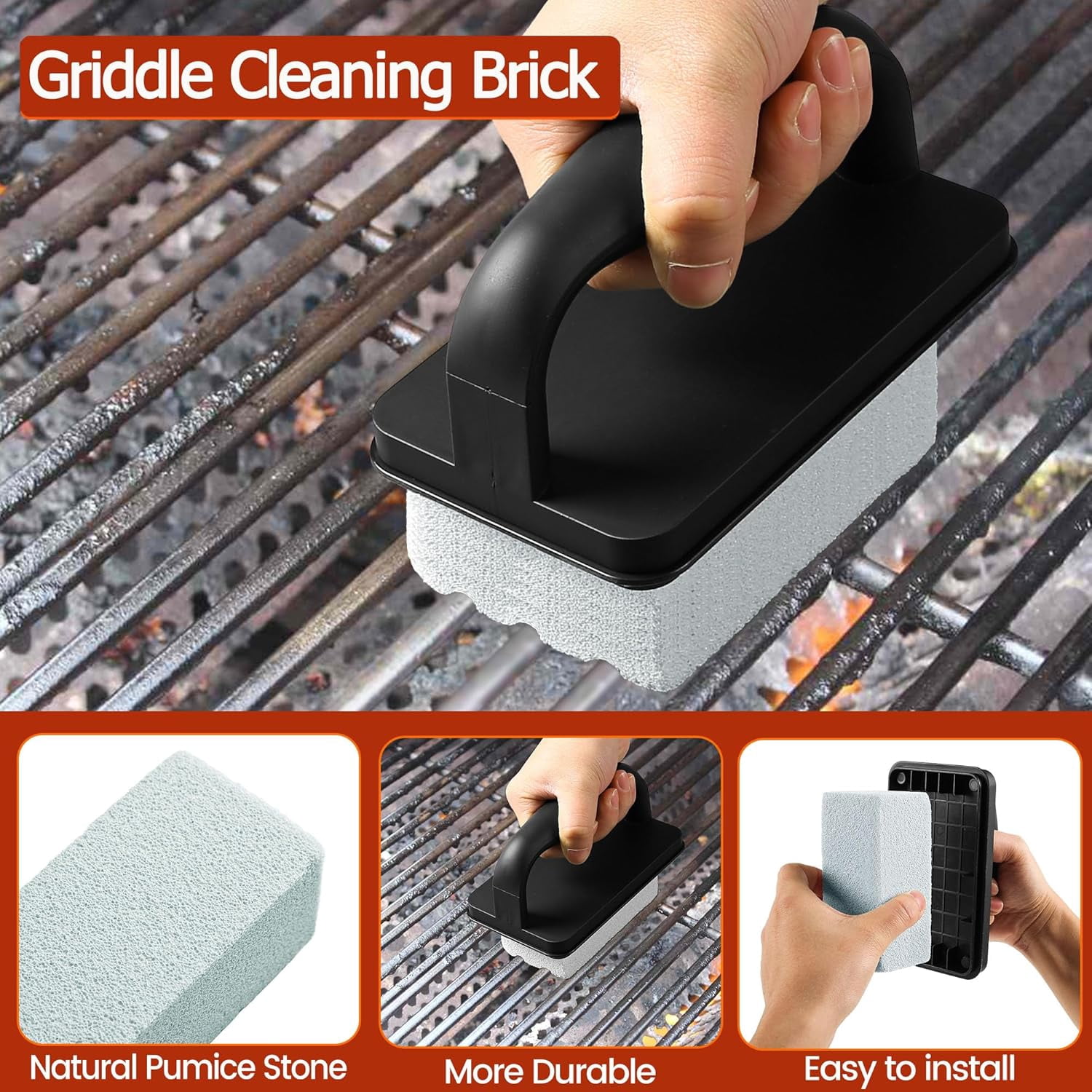 Griddle Cleaning Kit for Blackstone Flat Top Grill Accessories, with Scraper, Heat-Resistant Silicone Spatula Mat, Grill Stone, Brush