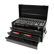 BOXO USA Heavy Duty 185pcs Metric & SAE Tool Set with 3 Drawers Carry Box Black