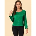 thumbnail image 2 of INSPIRE CHIC Blusa elegante de satén con cuello en forma de corazón y manga larga para mujer Verde XS, 2 of 5