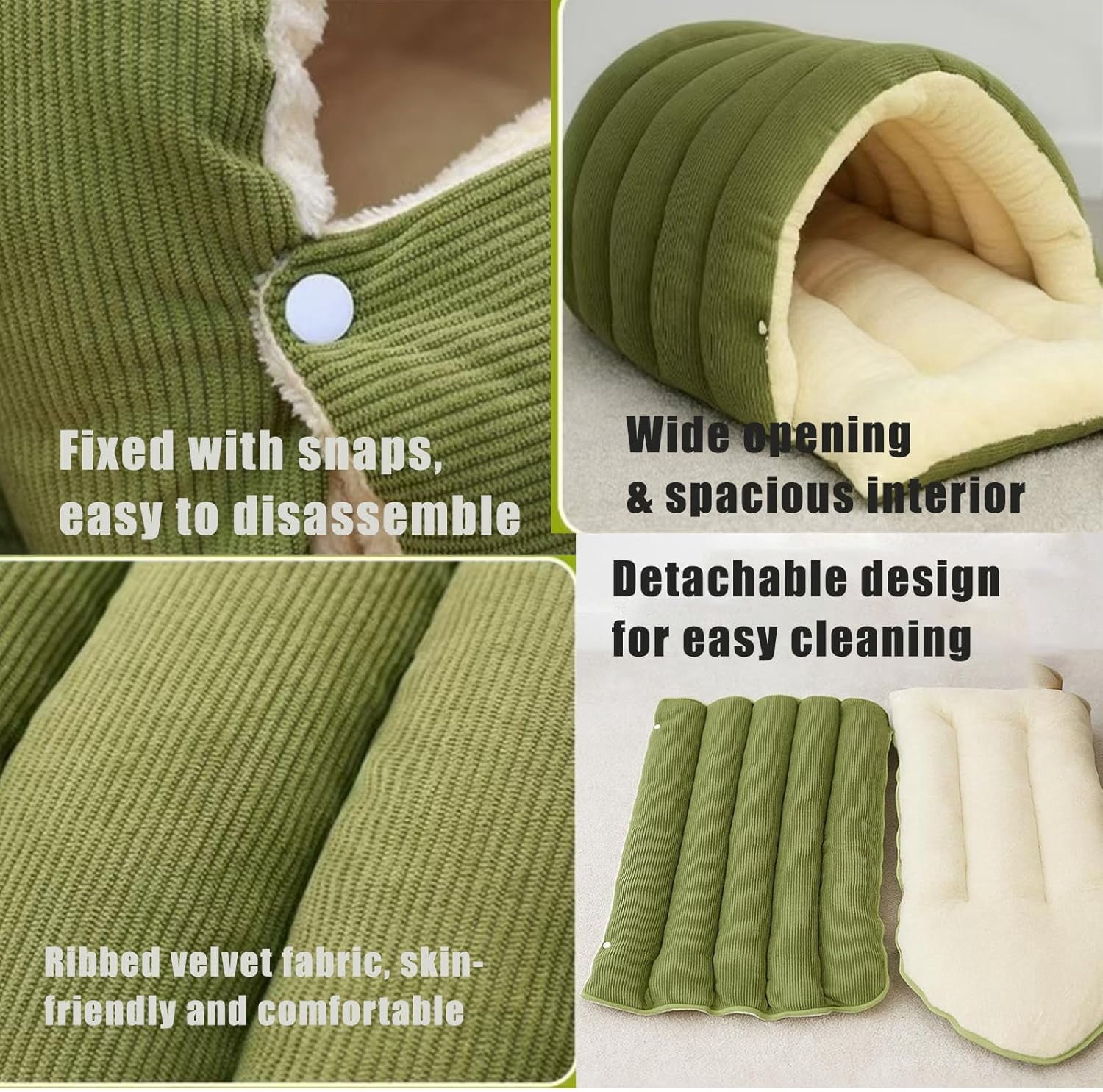 Cozy Monster Cat Bed Small Dog Cave & Indoor Cats Cave Removable and Washable Winter Closed-Off Cat Beds Tent with Cushion Hooded Dog Bed Pet House for Kittens & Dogs All-Season Use (L-Check Green)