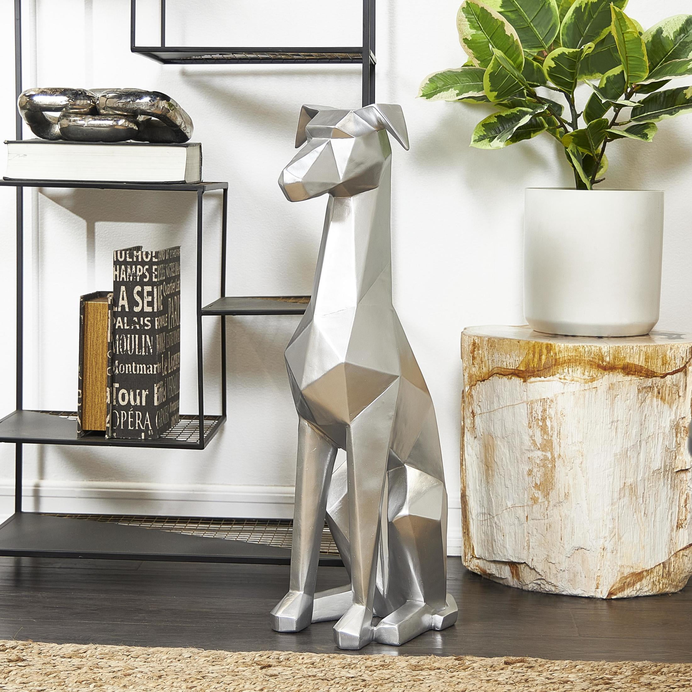 9" x 30" Silver Polyresin Cubist Dog Sculpture, by DecMode