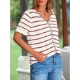 thumbnail image 6 of FreshPretty Women's Short Sleeve Sweater Spring Summer Crochet Knit Tops V Neck Striped Button Down Dressy Casual Blouses, 6 of 9