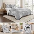 thumbnail image 3 of 3 Pieces King Quilt Set,Grey Palm Leaves Monstera Leaf Soft Bedding Sets with 1 Quilt & 2 Pillow Shams,Vintage Tropical Leaves Summer Bedspread Lightweight Coverlet Comforter for All Season, 3 of 3