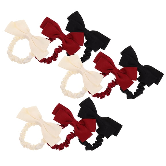 LOLIPPYY 9Pcs Elastic Bow Hair Ties with Double Layer Satin Bowknot for Curly and Straight Hair Ponytail Holders
