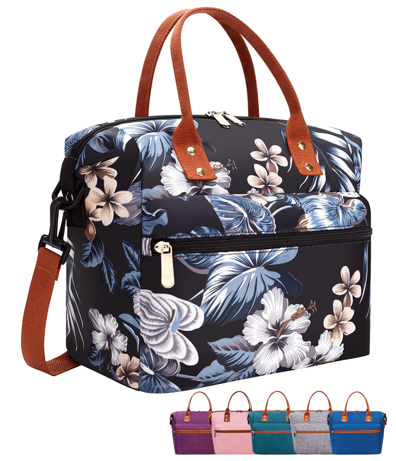 Lunch Bag Reusable Cooler Bag Lunch Box Containers Insulated Lunchbox Tote Bag Water-resistant Leakproof Womens Mens Office Work School Hiking Picnic Fishing Blue Peony with Upgrade Insulated Lining