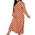 thumbnail image 5 of JUSLIO House Dresses for Women Graphic Print Loungewear Long Sleeve Robes Round Collar Pajama Orange Sleepwear Nightgowns Nightgown Sleep Dress, 5 of 6