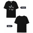 thumbnail image 6 of Women's T-Shirts, Retro Butterfly Beautiful Butterflies Cotton Crewneck Tee Short Sleeve Casual Tops Loose Graphic T-Shirt Black, XS, 6 of 7