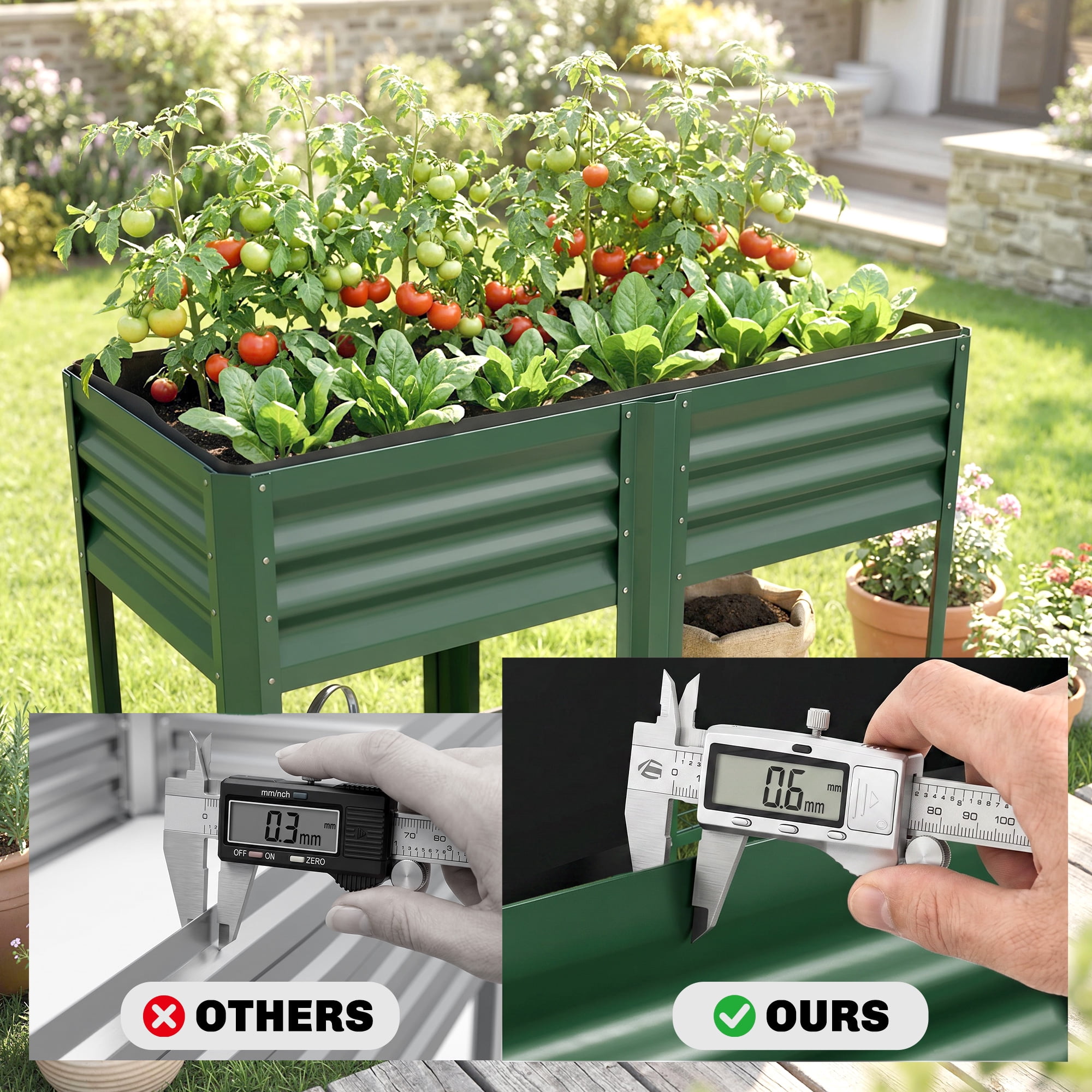 Outsunny Raised Garden Bed Galvanized Steel, Elevated Planter Box with Storage Shelf, Bed Liner, Green