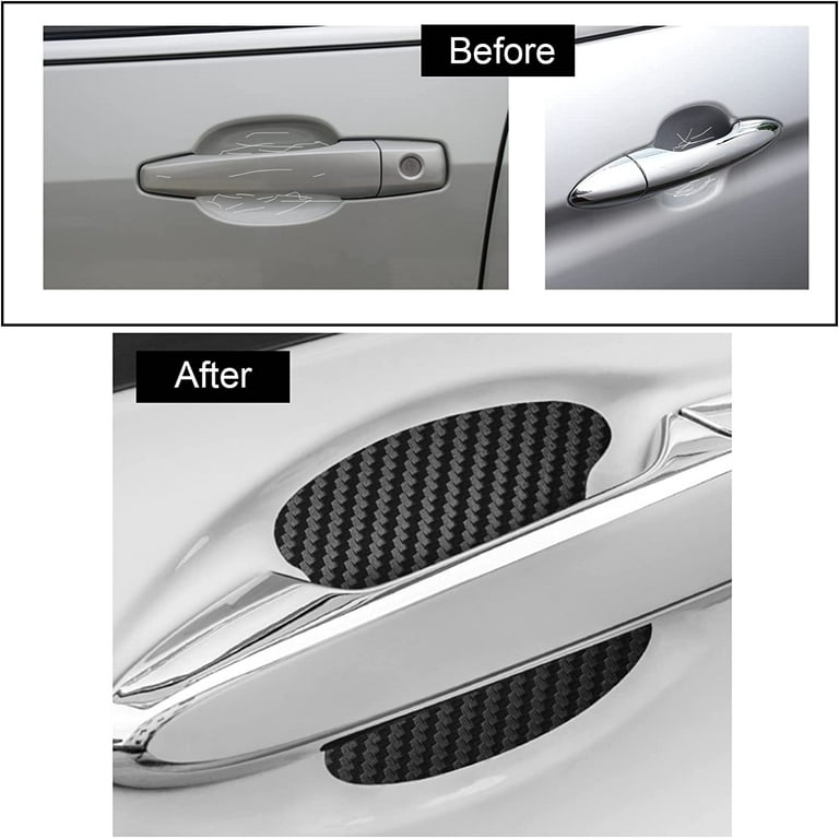 4 PCS Car Door Handle Sticker, Non-Marking Auto Door Handle Protective  Film, Carbon Fiber Anti-Scratches Car Door Cup Protector, Universal (Black)  