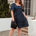 thumbnail image 7 of Wycnly Womens Dresses Party Prom Fashion Empire Waist Flowy Ruffle Swing Plus Size Dresses Summer Floral Print Square Neck Short Sleeve Formal Mini Dress Blue XXXL, 7 of 7