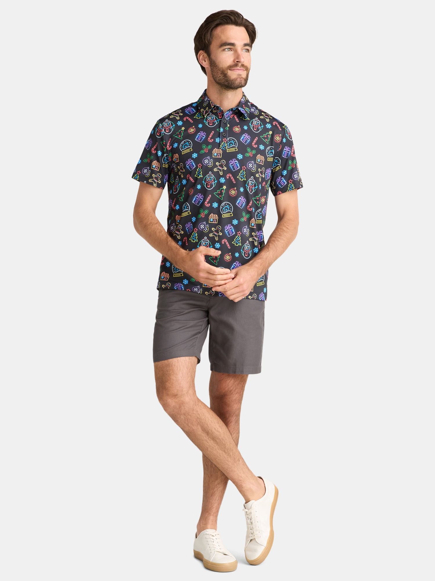 Birdie Bound Men's Christmas Holiday Print Golf Polo Shirt, Sizes S-3XL