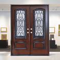 thumbnail image 2 of 60" x 80" Environment Damage Resistant Polyurethane Composite Exterior Entry House Front Door, Openable Tempered Rain Glass Window, Left-Hand Double Door Inward Swing Dark Walnut, 2 of 6