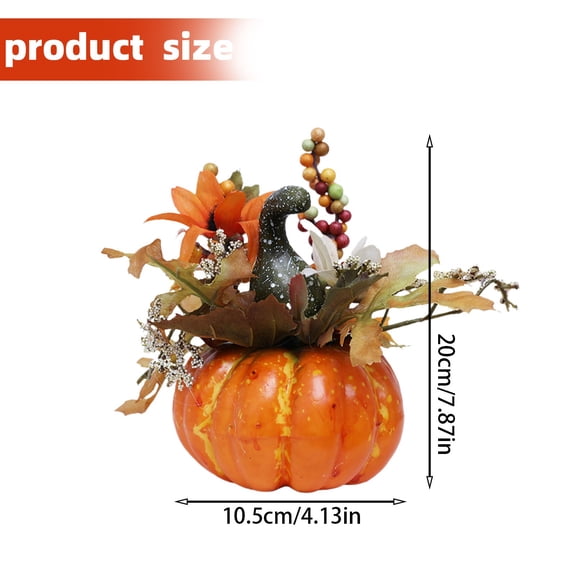 Clearance Sale | 11 Inch Foam Pumpkin Tabletop Decor with Fall Leaves and Wheat, Halloween Thanksgiving Centerpiece, Red