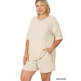 thumbnail image 2 of Zenana Women & Plus Relaxed Fit Drop Shoulder Tee Shirt Top & Drawstring Waist Short Lounge Set, 2 of 4