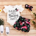 thumbnail image 3 of OLLUISNEO Newborn Baby Girl Outfits Ruffle Fly Sleeve Romper Top Floral Bloomer Shorts with Bow Headband Clothes Set 6-12 Months, 3 of 9
