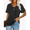 thumbnail image 2 of Womens V-Neck Shirts with Front Pocket Decoration Short Sleeve Solid Casual Loose Fit Trendy T-Shirt, 2 of 4