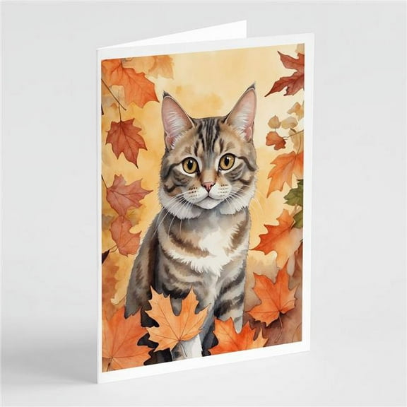 Carolines Treasures DAC7103GCA7P 5 x 7 in. American Bobtail Cat in Fall Leaves Greeting Cards - Pack of 8