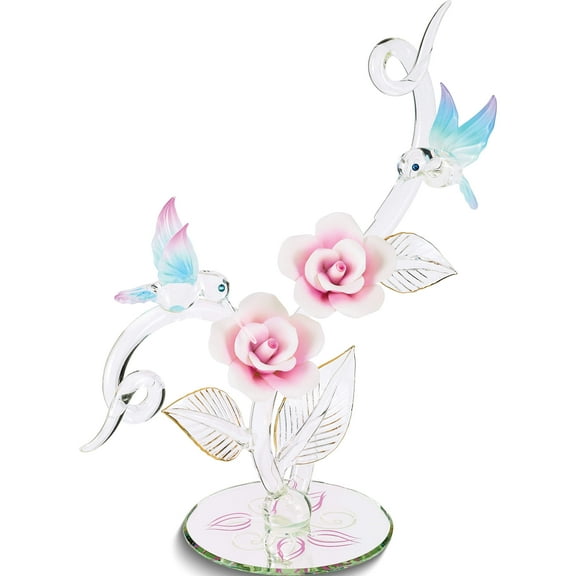 Fashion Hummingbirds, Rose Garden Glass Figurine (3.5 X 8.5) Made In China gm19275