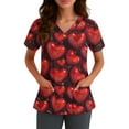 thumbnail image 4 of Valentines Scrubs Tops Women Plus Size Loose Short Sleeve Cute Love Heart Printed Scrubs Casual V Neck Scrub Shirts Medical Nurse Uniform Nursing Workwear with Pockets Red M, 4 of 5